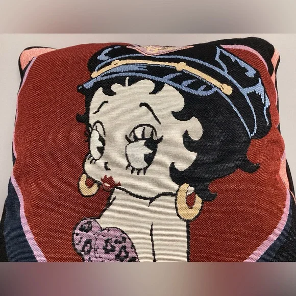 🔴 Vintage - New - Betty Boop Biker Tapestry Woven Pillow - Collectible - Rare - Picture 3 of 10